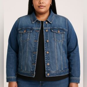 Talbots Plus Size 1X Jean Jacket Classic Stretch Denim Blue Button Long Sleeve